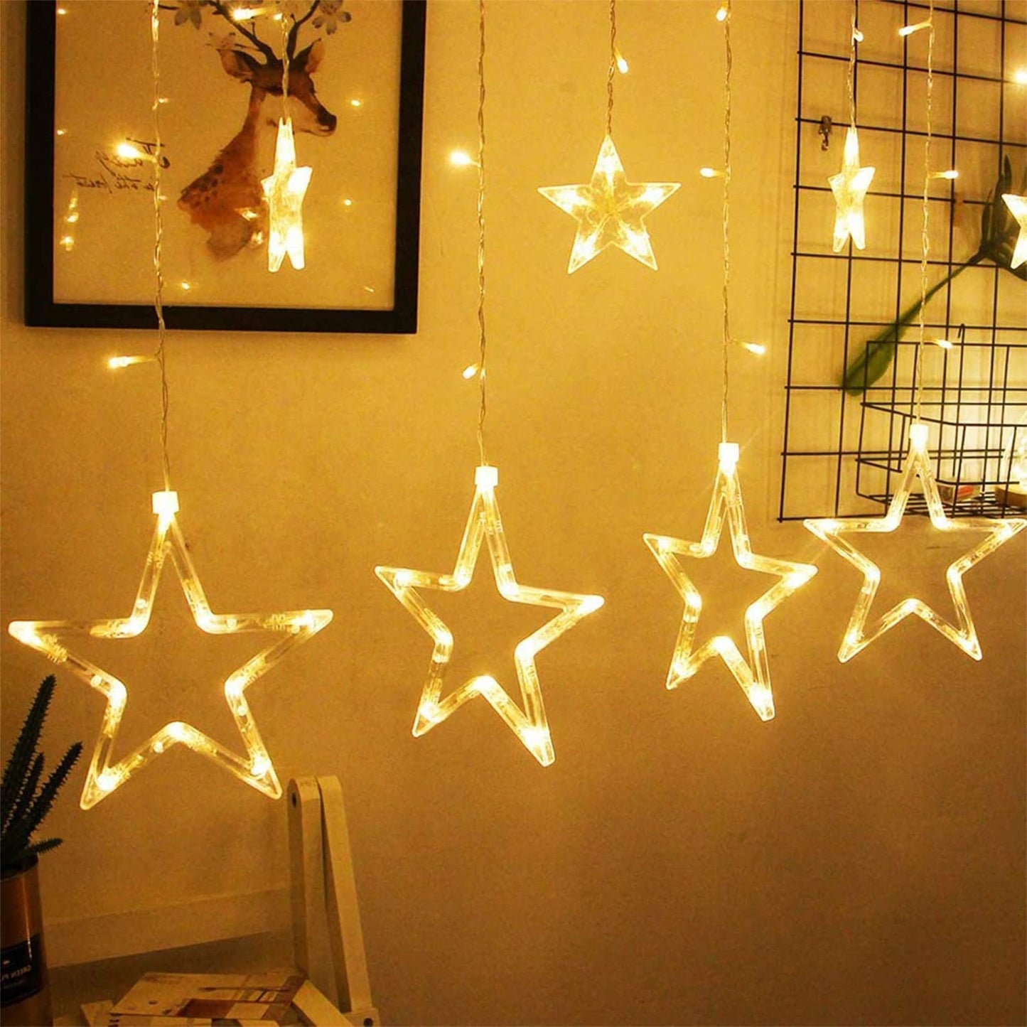 BPA® LED Star Curtain String Lights, Warm White Decorative Lights for Bedroom, Home Décor – Perfect for Diwali, Christmas, Ramadan, New Year, and Festive Celebrations