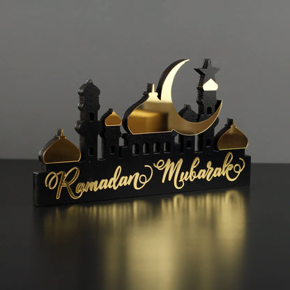 E World | Wooden Acrylic Islamic Tabletop Decors | Ramadan Kareem and Eid Mubarak Decoration | Islamic Muslim Gifts | Ramadan Eid Decoration | (Ramadan Kareem-1, Gold)