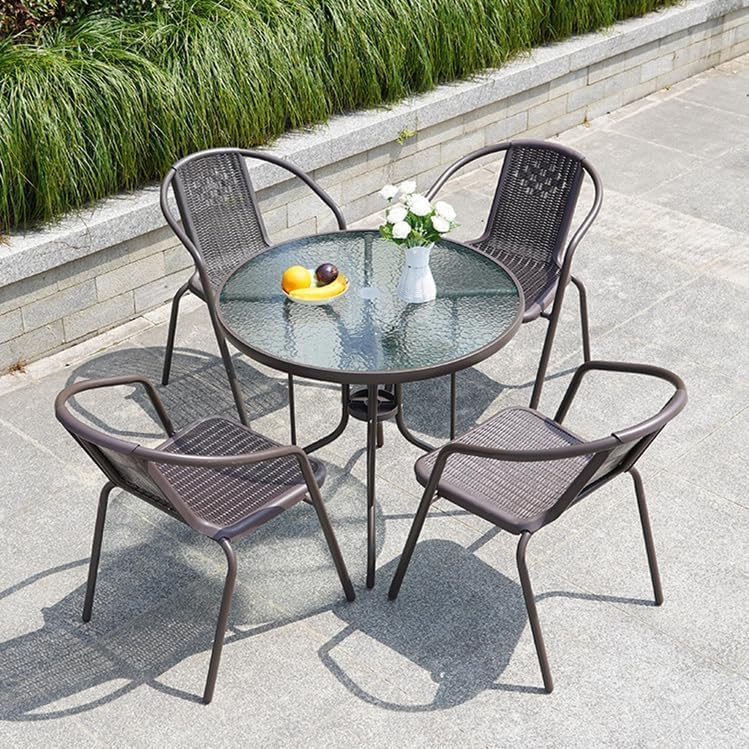 Vital Garden Dining Set 5 Piece (4 Chair and 1 Table) Outdoor Furniture Patio Dining Table and Chair Balcony Dinner Table Dinner Chair Poly Rattan Anthracite & Grey (‎VI-DNS-03)