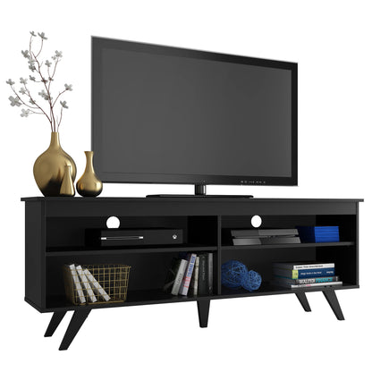 MADESA TV Stand with 4 Shelves and Cable Management, for TVs up to 65 Inches, Wood, 136 W x 50 H x 36 D Cm – Black