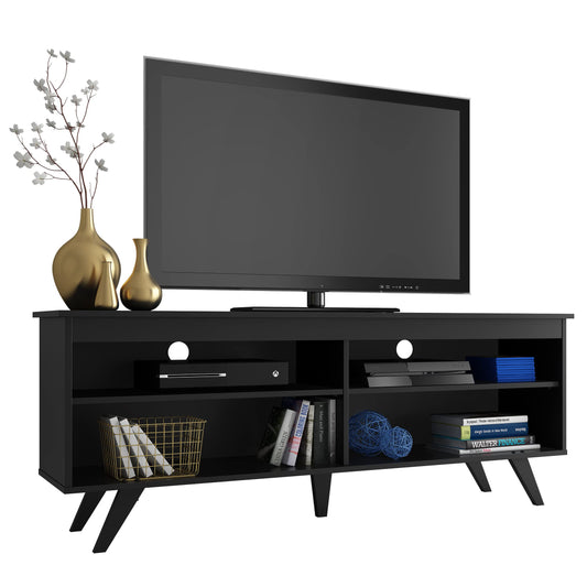 MADESA TV Stand with 4 Shelves and Cable Management, for TVs up to 65 Inches, Wood, 136 W x 50 H x 36 D Cm – Black