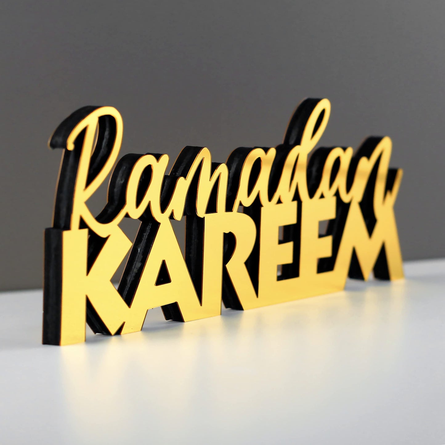 E World | Wooden Acrylic Islamic Tabletop Decors | Ramadan Kareem and Eid Mubarak Decoration | Islamic Muslim Gifts | Ramadan Eid Decoration | (Ramadan Kareem-1, Gold)