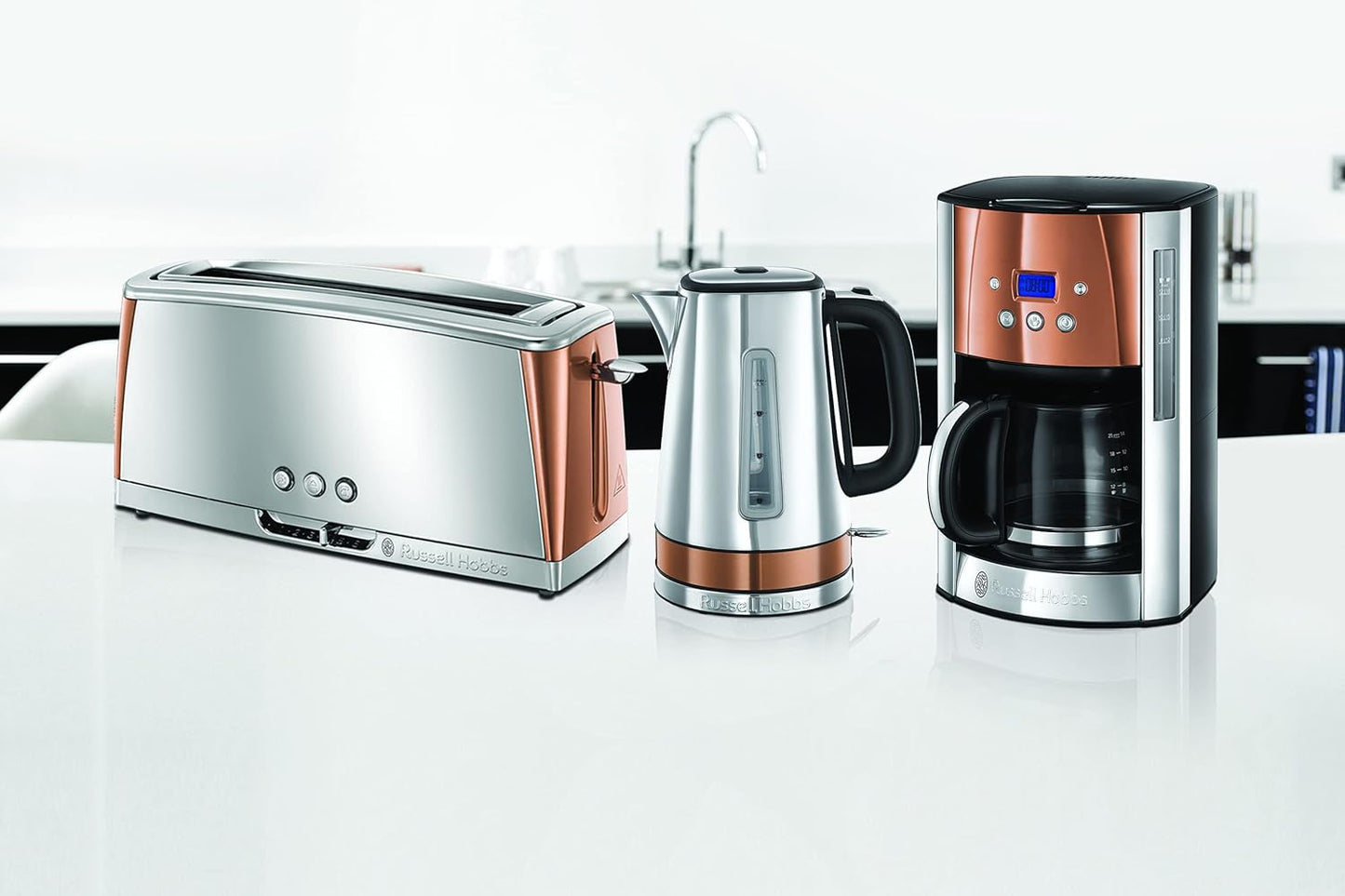 Russell Hobbs Luna Fast Boil Electric Kettle Cordless Stainless Steel 1.7 Litre Jug Kettle with Copper Accents, 24280