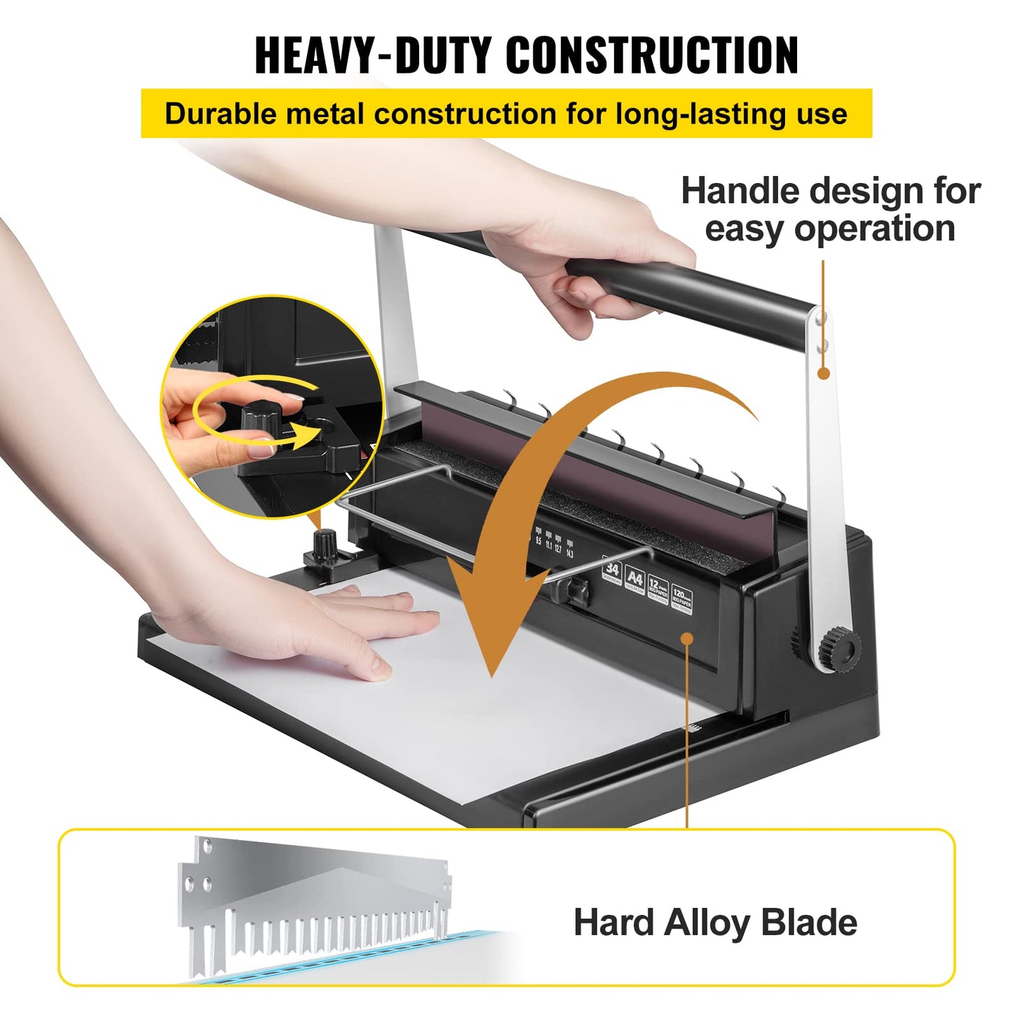 VEVOR 34 Holes Manual Coil Binding Machine TD-130 Book Binding Machine Spiral Coil Paper Puncher Wire Punching Binder Insert 34 Holes 120 Sheet of A4 Papers black