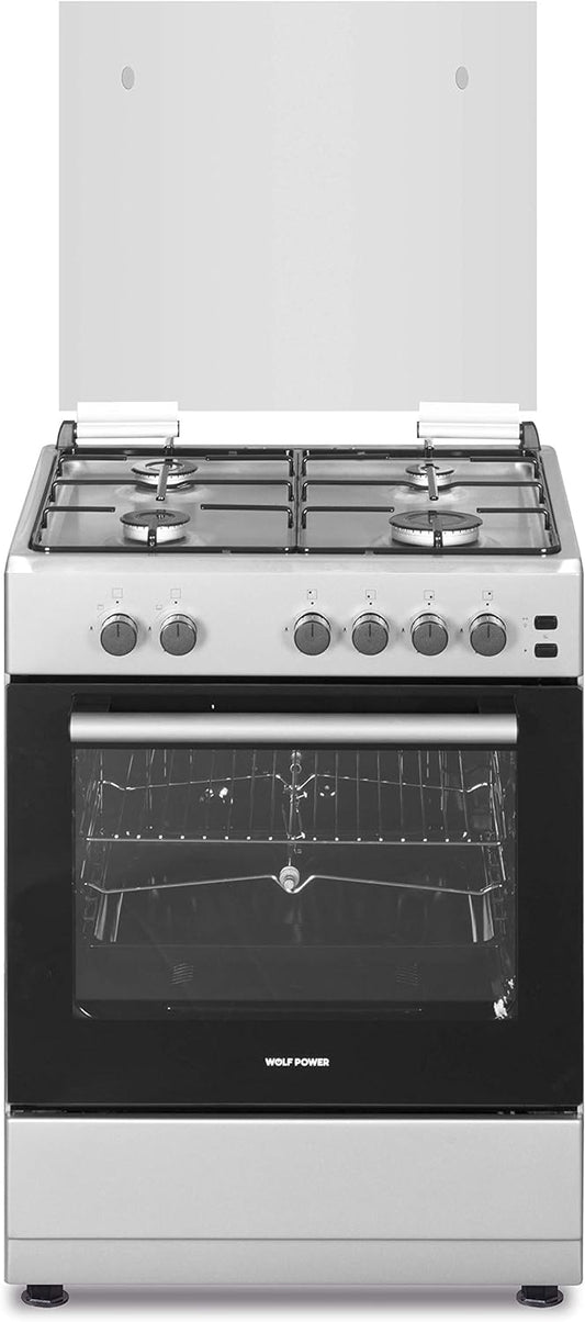 Wolf Power 60 Cm, Gas Cooking Range With 4 Gas Burners, Automatic Ignition, Stainless Steel, Wcr6060Fs, 1 Year Warranty