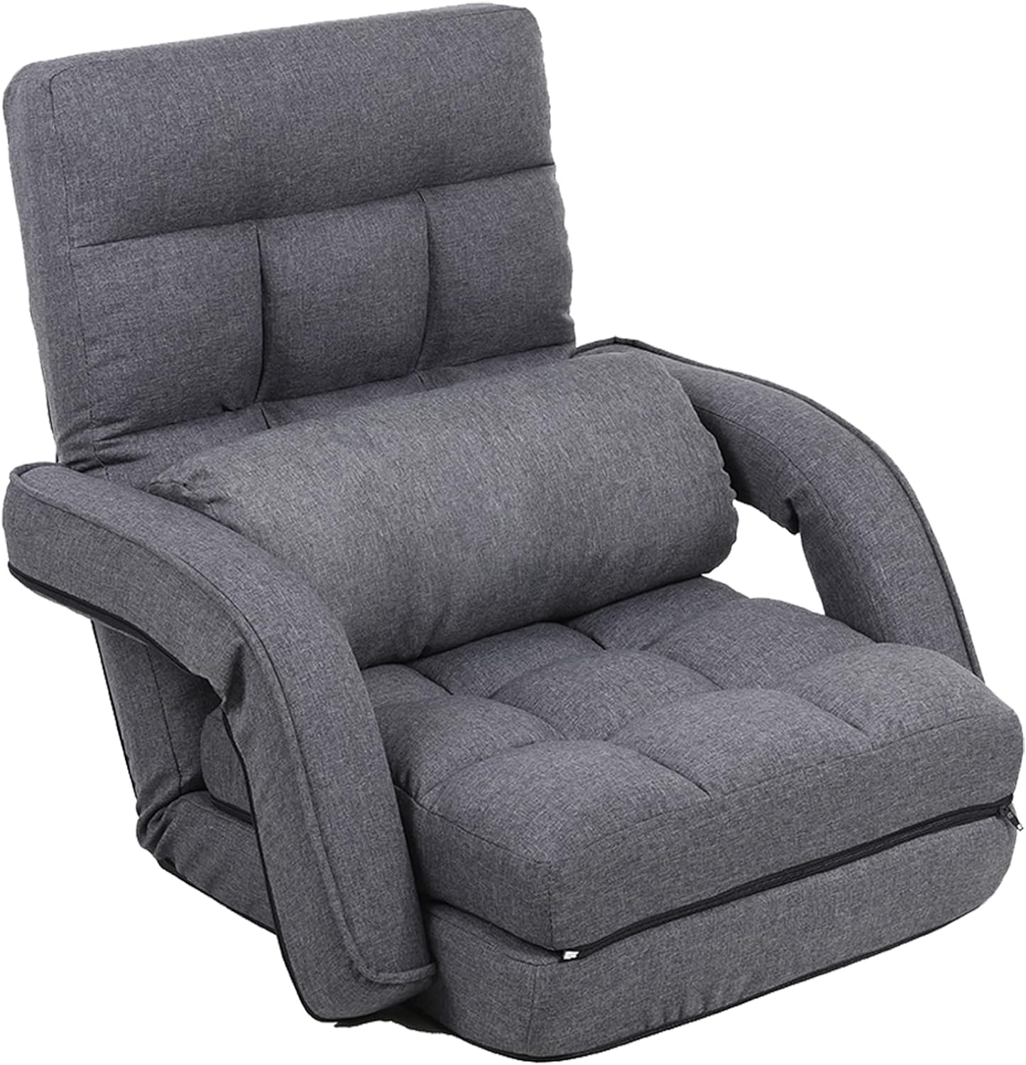 FLOGUOOR Floor Gaming Chair, 42 Positions Adjustable Armchair Floor Sofa, 3-In-1 Folding Sofa Bed with Pillow for Single Sleep, Bedroom Living Room Office Furniture （Grey）8803