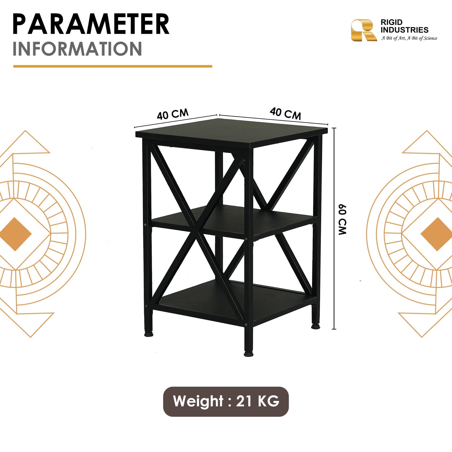 RIGID Side Table with Storage, End Table, Nightstand with X-Shaped Steel Frame, for Living Room, Bedroom, Farmhouse 3-Tie