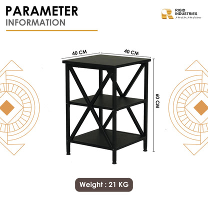 RIGID Side Table with Storage, End Table, Nightstand with X-Shaped Steel Frame, for Living Room, Bedroom, Farmhouse 3-Tie