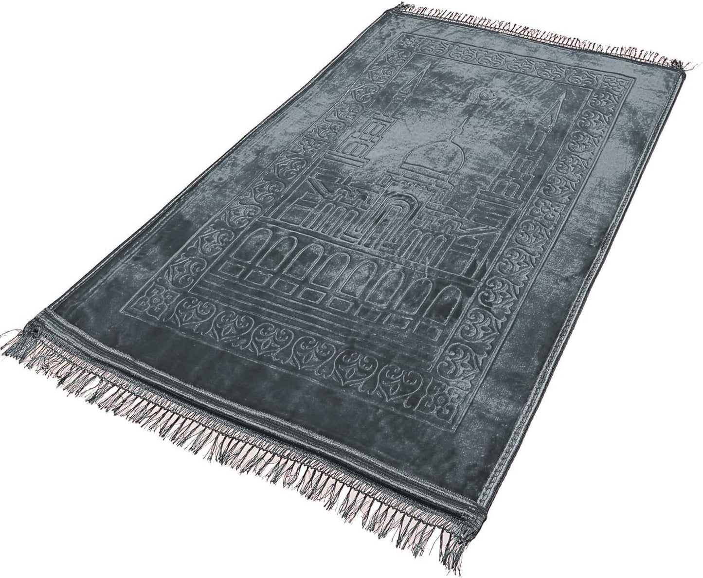 Fabienne Embossed Prayer Mat Anti-Slip Velvet Top Prayer Rug for Men Women Eid Gift Ramadan 80 x 120 cm (Ash Grey)