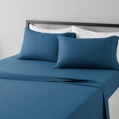 Amazon Basics Lightweight Super Soft Easy Care Microfiber Bed Sheet Set With 14” Deep Pockets - Queen, Blue Damask