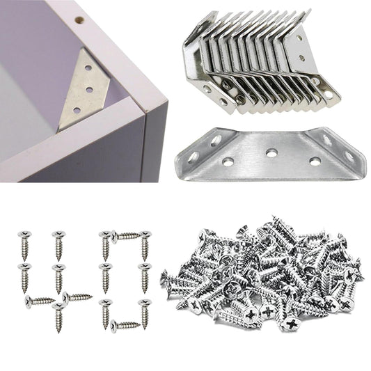 Universal Stainless Steel Furniture Corner Connector 10 pcs with 40 Screw, Corner Brackets for Wood Furniture, Furniture Triangle Support Frame, Angle Fasten Connector for Shelf, Cabinet, Table, Chair