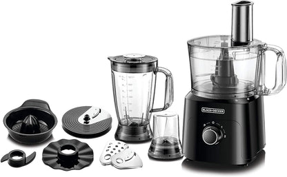 BLACK+DECKER Multifunction Food Processor 750W 2L Gross/1.5L Capacity 25 Functions 2.3L Gross/1.5L Blender Jar 2 Speed/Control For chopping/shredding/slicing/kneading/whisking/blending FX760SB-B5