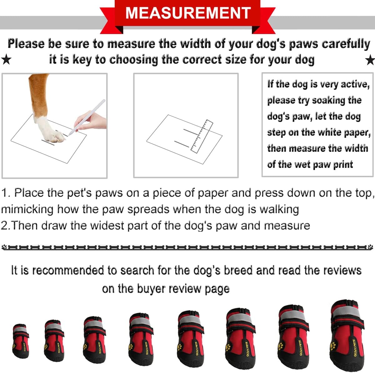 QUMY Dog Shoes for Large Dog, Medium Dogs Boots & Paw Protectors for Winter Snowy Day, Summer Hot Pavement, Waterproof in Rainy Weather, Outdoor Walking, Indoor Hardfloors Anti Slip Sole Black Size 5