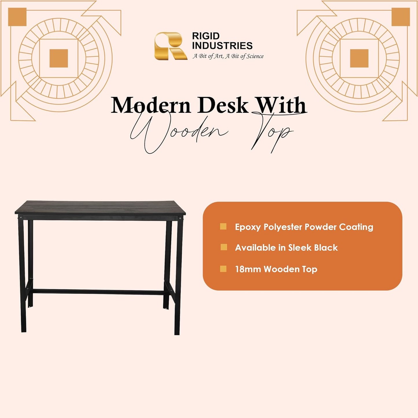 RIGID Wooden Dining Room Set, Durable Steel Frame, Industrial Design for Kitchen, Dining Room, Living Room Furniture (Wooden Desk and Bench Set)