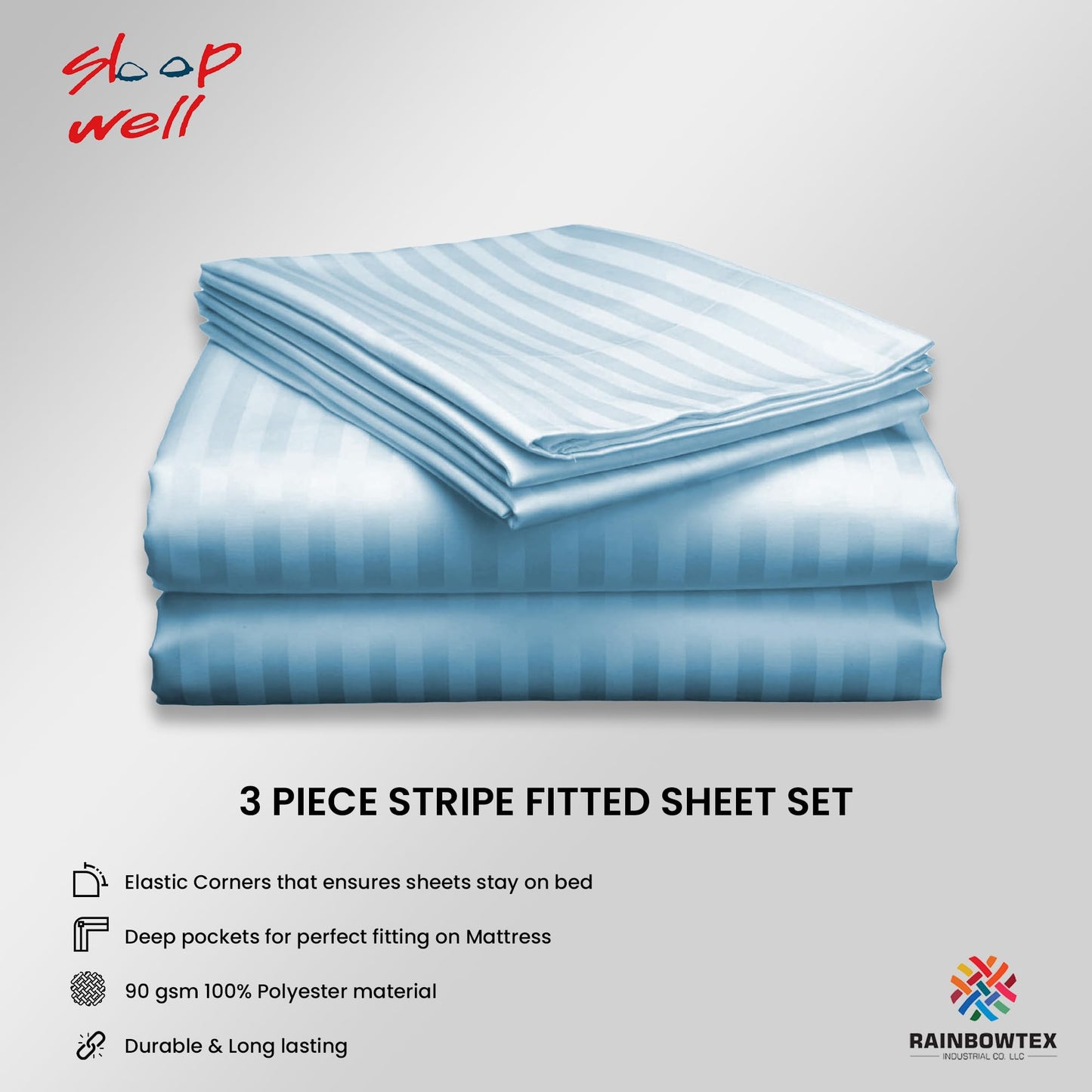 Sleep Well Microfiber Stripe Fitted Sheet with 2 Pillowcase Set - 150x200+17cm (White)