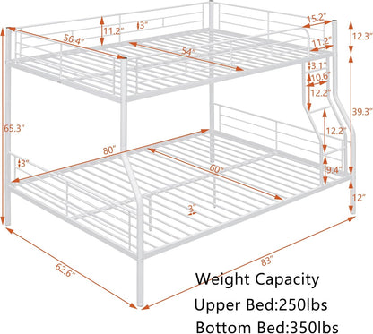 Bellemave Heavy Duty Bunk Bed for Adults, Twin XL Over Queen Bunk Beds with 2 Build in Ladder and Full Length Guardrail, Twin XL Over Queen Bunk Bed for Adults, Teens, Kids, No Box Spring Needed