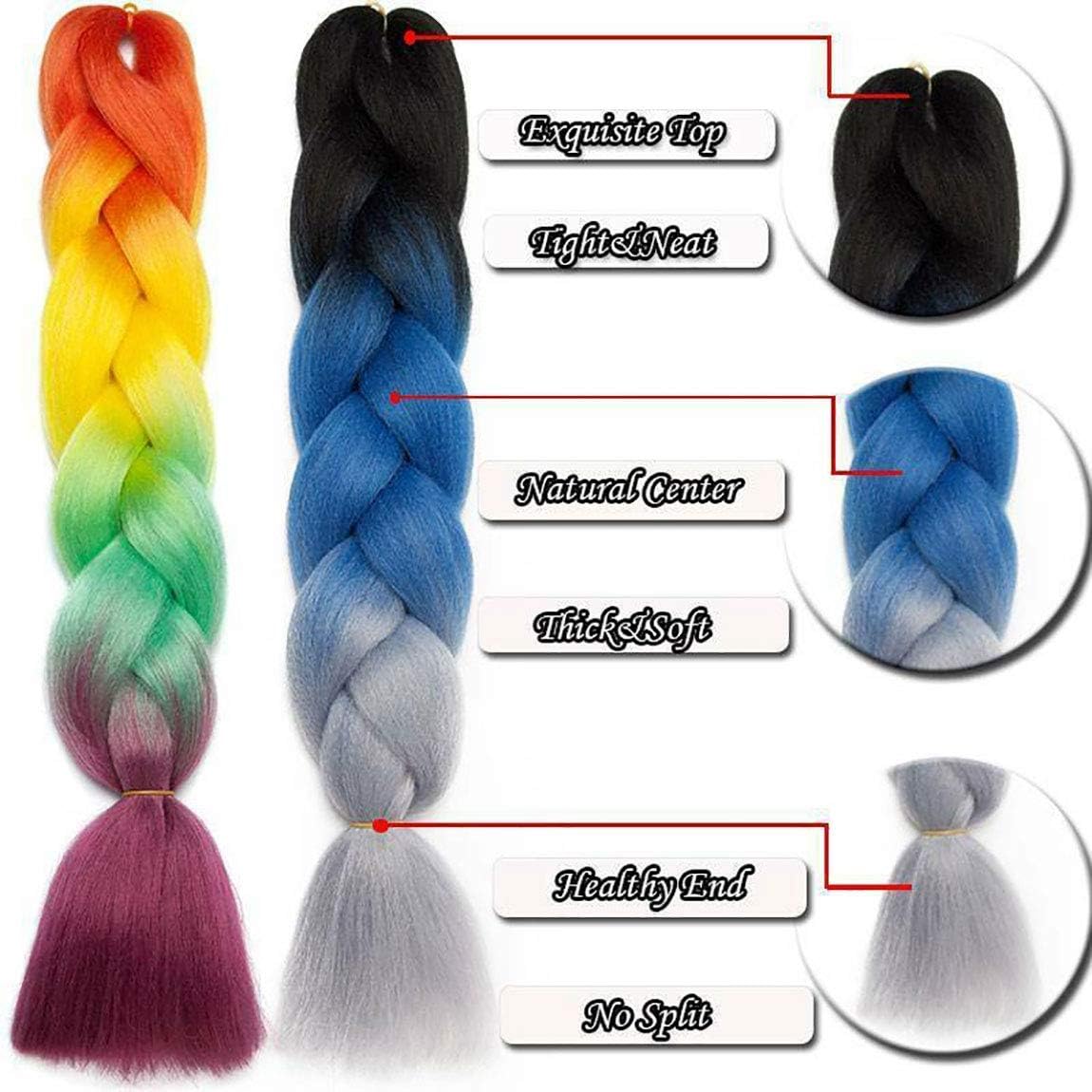 Synthetic Hair for Braiding, Jumbo Braids, Extension Afro Braids Crochet Twist, Heat Resistant 24 inch 3 Pcs(Sky Blue mix Light Puple)