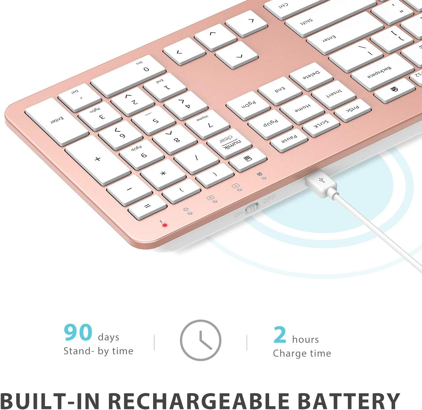 iClever Wireless Keyboard and Mouse GK08- Rechargeable Wireless Keyboard Ergonomic Full Size Design with Number Pad, 2.4G Stable Connection Slim White Keyboard and Mouse for Windows, Mac OS Computer