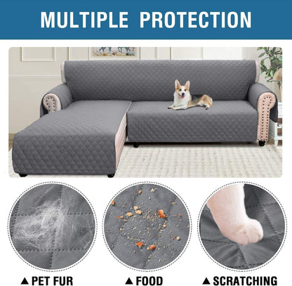 LINFKY Sofa Covers L Shape Couch Covers for Reversible Sectional Sofa Chaise Lounge Sofa Cover Slipcovers Furniture Protector for Dogs Pets, Non Slip with Straps (Grey,Large)