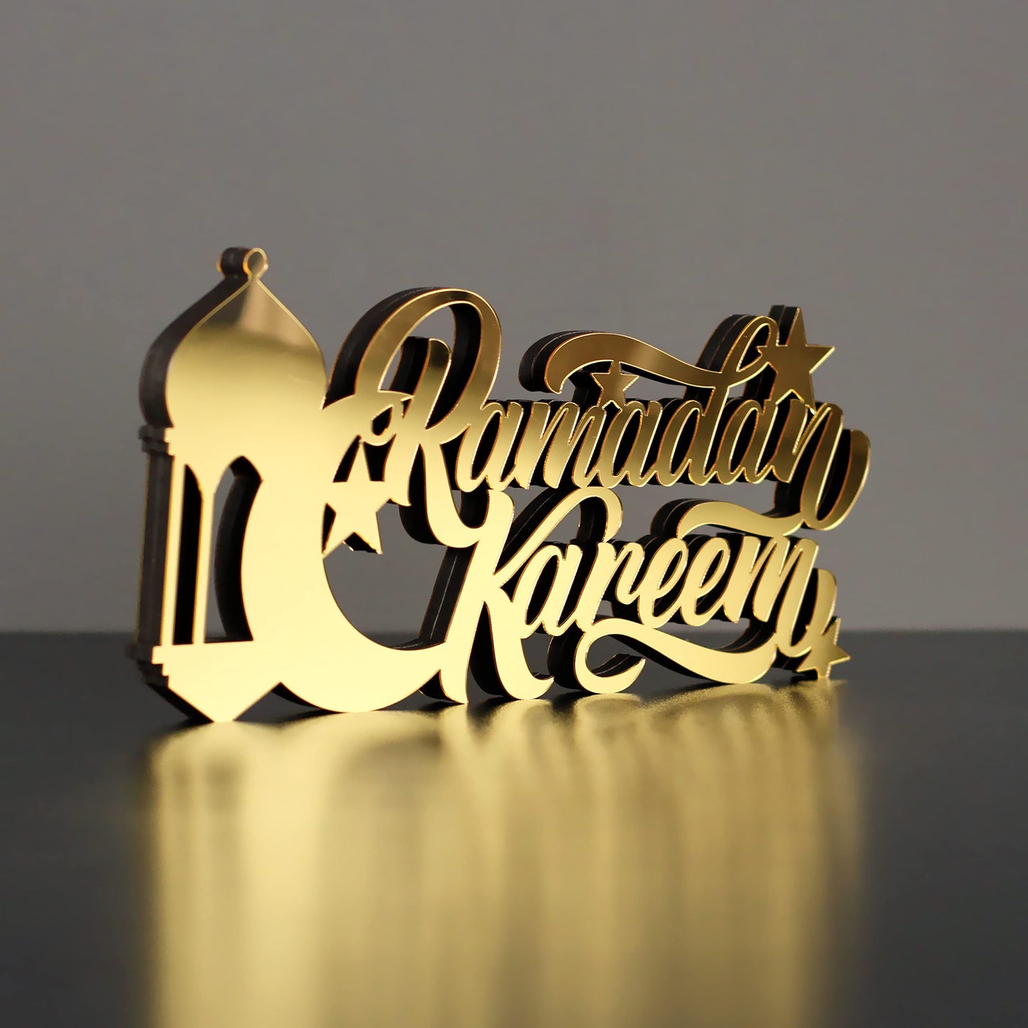 E World | Wooden Acrylic Islamic Tabletop Decors | Ramadan Kareem and Eid Mubarak Decoration | Islamic Muslim Gifts | Ramadan Eid Decoration | (Ramadan Kareem-1, Gold)