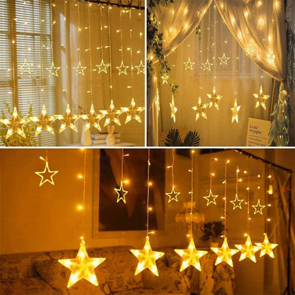 BPA® LED Star Curtain String Lights, Warm White Decorative Lights for Bedroom, Home Décor – Perfect for Diwali, Christmas, Ramadan, New Year, and Festive Celebrations