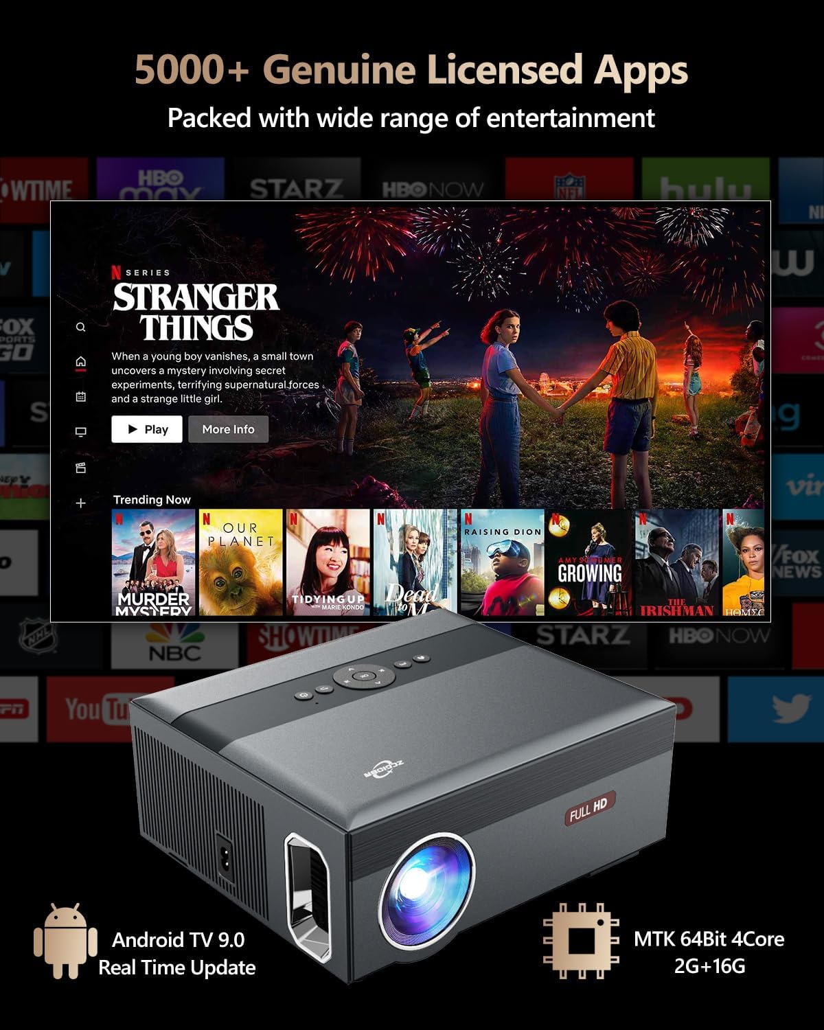 Daylight LED Projector 1000 ANSI WIFI6,4K Smart LCD Android Projector 5G Wifi Bluetooth Wireless 1080P Full HD,Home Outdoor Movie Projector Theatre with HDMI USB RJ45 Ceiling Zoom 4D Keystone Airplay