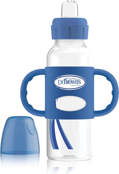 Dr. Brown's Milestones Wide-Neck Transitional Sippy Bottle with Silicone Handles 9 oz/270 mL, Blue, 1-Pack