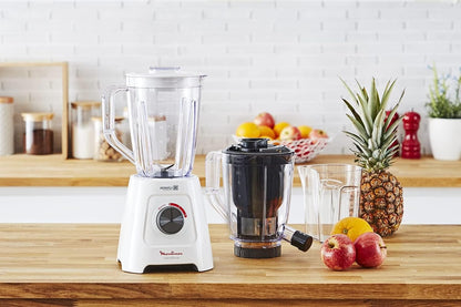 MOULINEX Blender | BlendForce XXL Jar 2.8 L Blender Smoothie Maker | Mixer | 600 W | 2 Attachments | 2.8L XXL Plastic Jar| 6 Powelix Blades | Ice Crush | 2 Speeds | 2 Years Warranty | LM458127