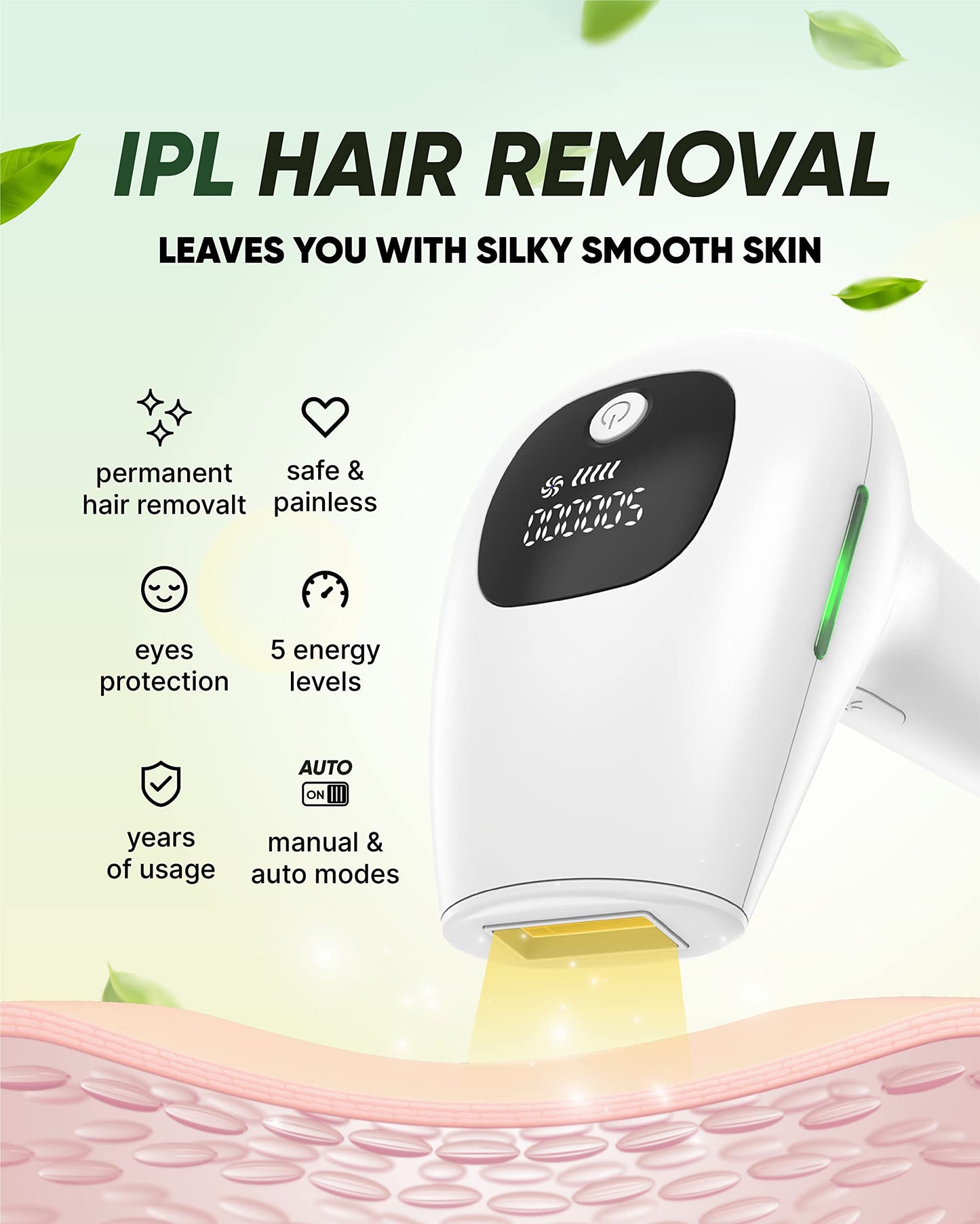 Hair Removal, At-Home IPL Hair Removal for Women and Men Hair Removal, Upgraded 999,999 Flashes, Painless and Durable,Easy Home Use Hair Removal for Body, Face, Bikini Zone