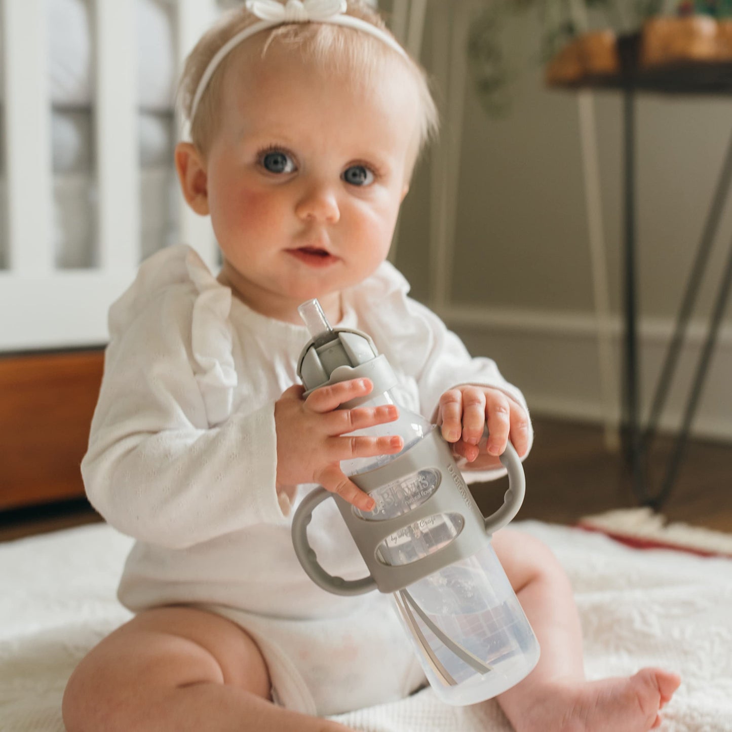 Dr. Brown’s® Milestones™ Narrow Sippy Straw Bottle with 100% Silicone Handles, 8oz/250mL, Gray & Blue, 2 Pack, 6m+