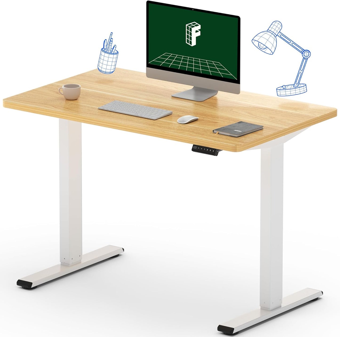 Flexispot EN1 Height Adjustable Standing Desk with Memory Height Adjustable Whole-Piece Desk Top (55x28, Black Frame + White Top)