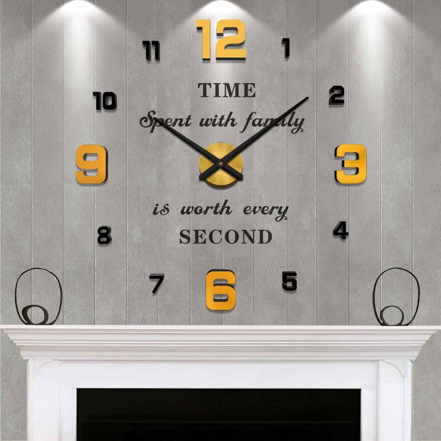 Vangold Mute DIY Frameless Large Wall Clock 3D Mirror Sticker Metal Watches for Home Office Decorations (Black Gold)