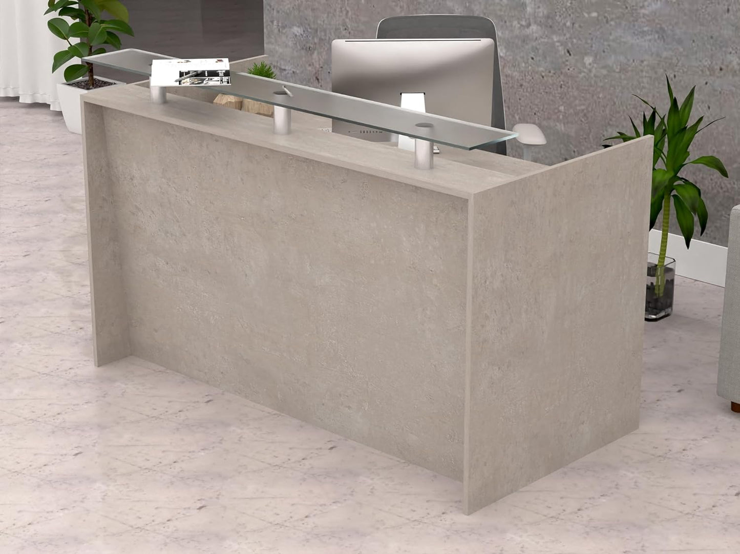 Mahmayi REC-2 Designer Reception Desk For Office Space, Front Office Desk (White-Coco Bolo)