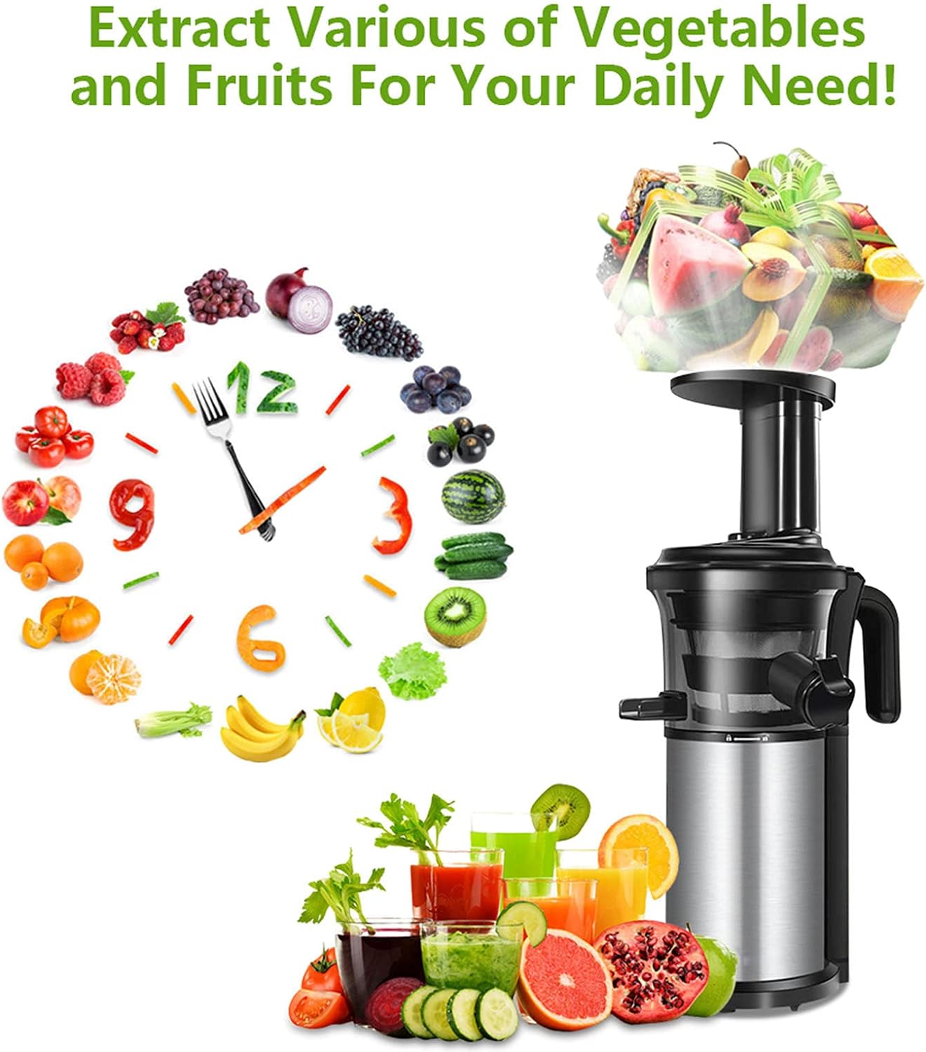 GZDZHP Slow Juicer Masticating Juicer Machine, Juicers for Fruit and Vegetable, Quiet Motor & Reverse Function, Cold Press Juicer Make Fresh Healthy Juice