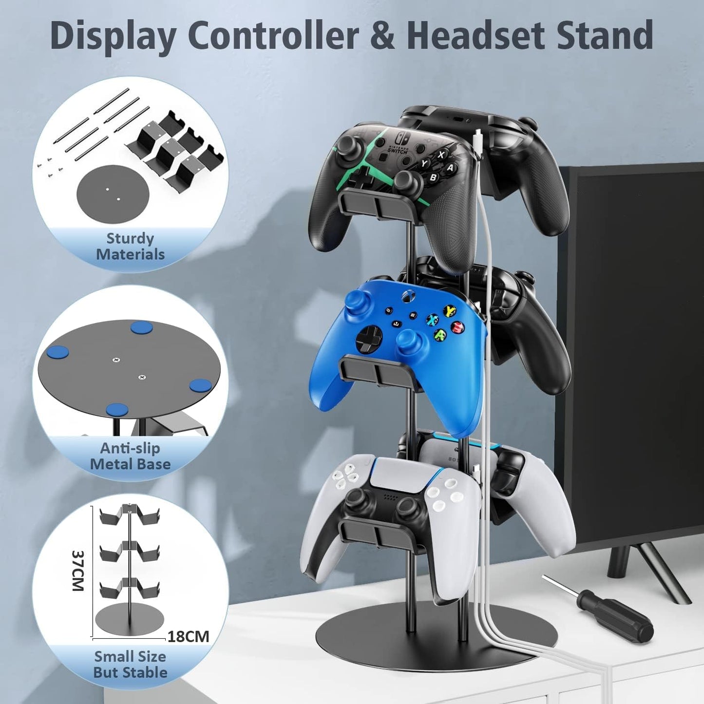 FC22 Controller Holder Compatible to PS5, Gaming Headset Stand Mount,PS4,Xbox One, Xbox Series X S, Nintendo Switch, Headset Aluminum Metal Holder Universal Gamepad Gaming Controller Accessories