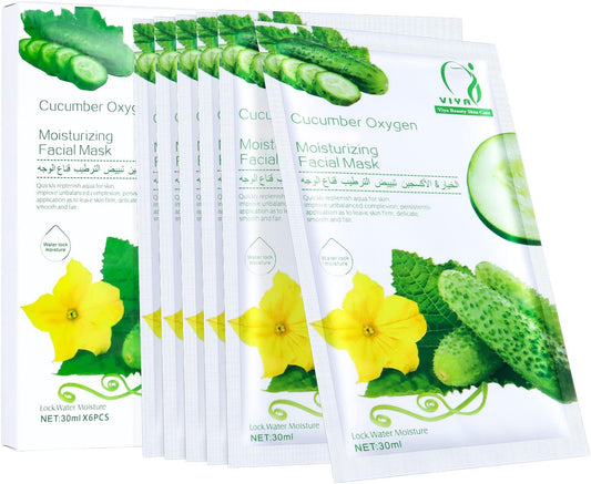 VEIDEN SERIES Sheet Face Mask Skincare, Actice Facial Sheet Mask Pack of 6pcs, Daily Skin Care Hydrated Facial Mask Packs (Cucumber 6pcs-Pack) VIYA