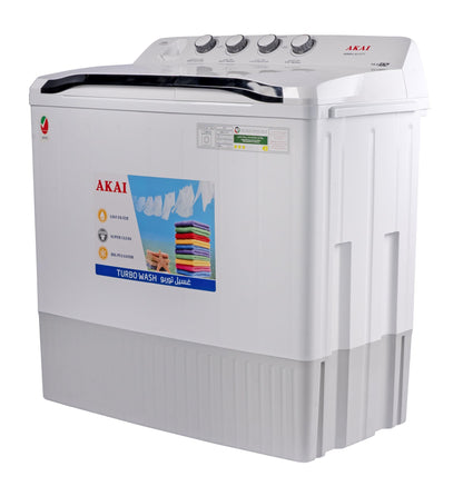 AKAI 5 kg Twin-Tub Semi-Automatic Washing Machine,Powerful Pulsator, Energy Efficient, Easy Wash Timer, Spin Timer, 66CmX 40CmX84Cm White WMMA-XTT51W