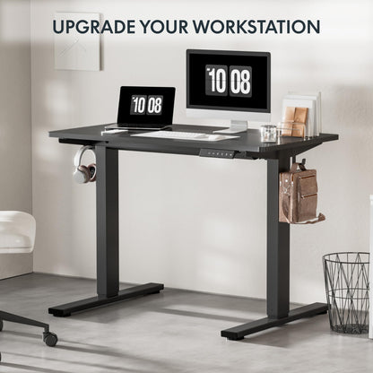 Flexispot 55 X 28 Inches Electric Stand Up Metal Desk Workstation, Whole Piece Desk Board Home Office Computer Standing Table Height Adjustable Desk Black Frame and 55 Black Top