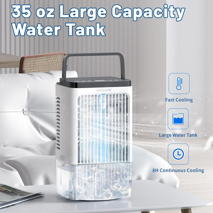 Portable Air Conditioner, Evaporative Air Cooler with 4 Speeds & 2-Level Humidify, 7-Color Night Light, USB Powered Desk Mini Air Conditioner for Room