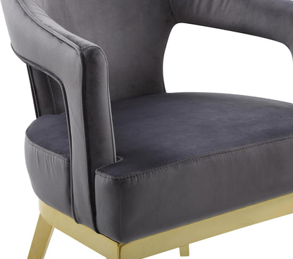 Iconic Home Gourdon Accent Chair Plush Velvet Upholstered Swoop Arm Gold Tone Solid Metal Legs Modern Contemporary, Blue