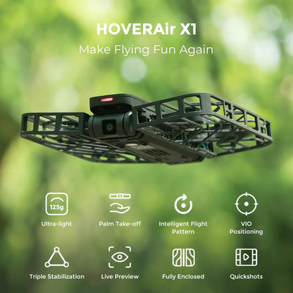 HOVERAir X1 Self-Flying Camera, Pocket-Sized Drone HDR Video Capture, Palm Takeoff, Intelligent Flight Paths, Follow-Me Mode, Foldable Camera Drone with Hands-Free Control White (Combo)