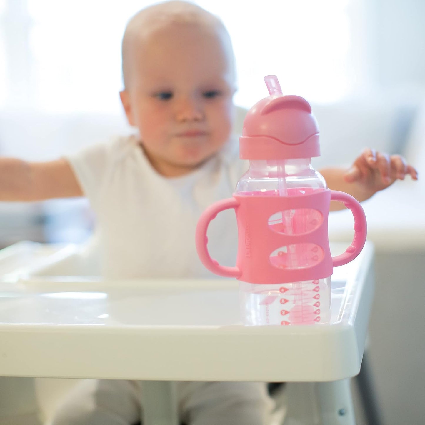 Dr. Brown’s® Milestones™ Narrow Sippy Straw Bottle with 100% Silicone Handles, 8oz/250mL, Gray & Blue, 2 Pack, 6m+