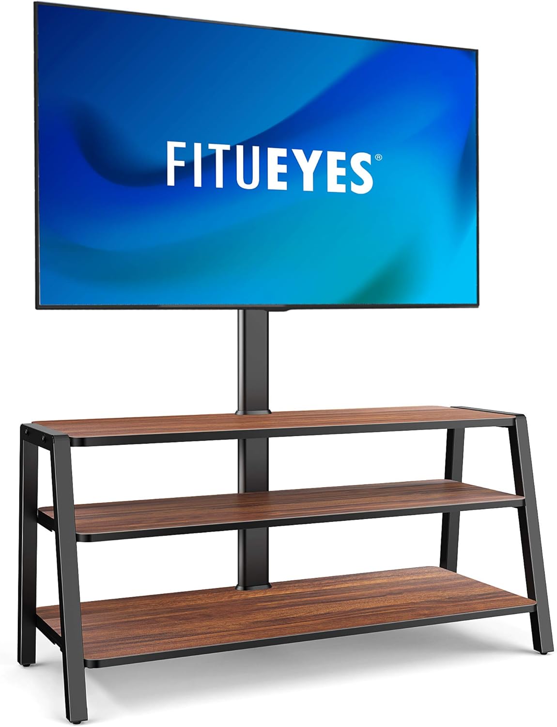 FITUEYES TV Stand Table Furniture with Mount for 37-70 Inch TV, TV Storage Cabinet with 3 Tier Wooden Shelves & Height Adjustable Max VESA 600x400 mm