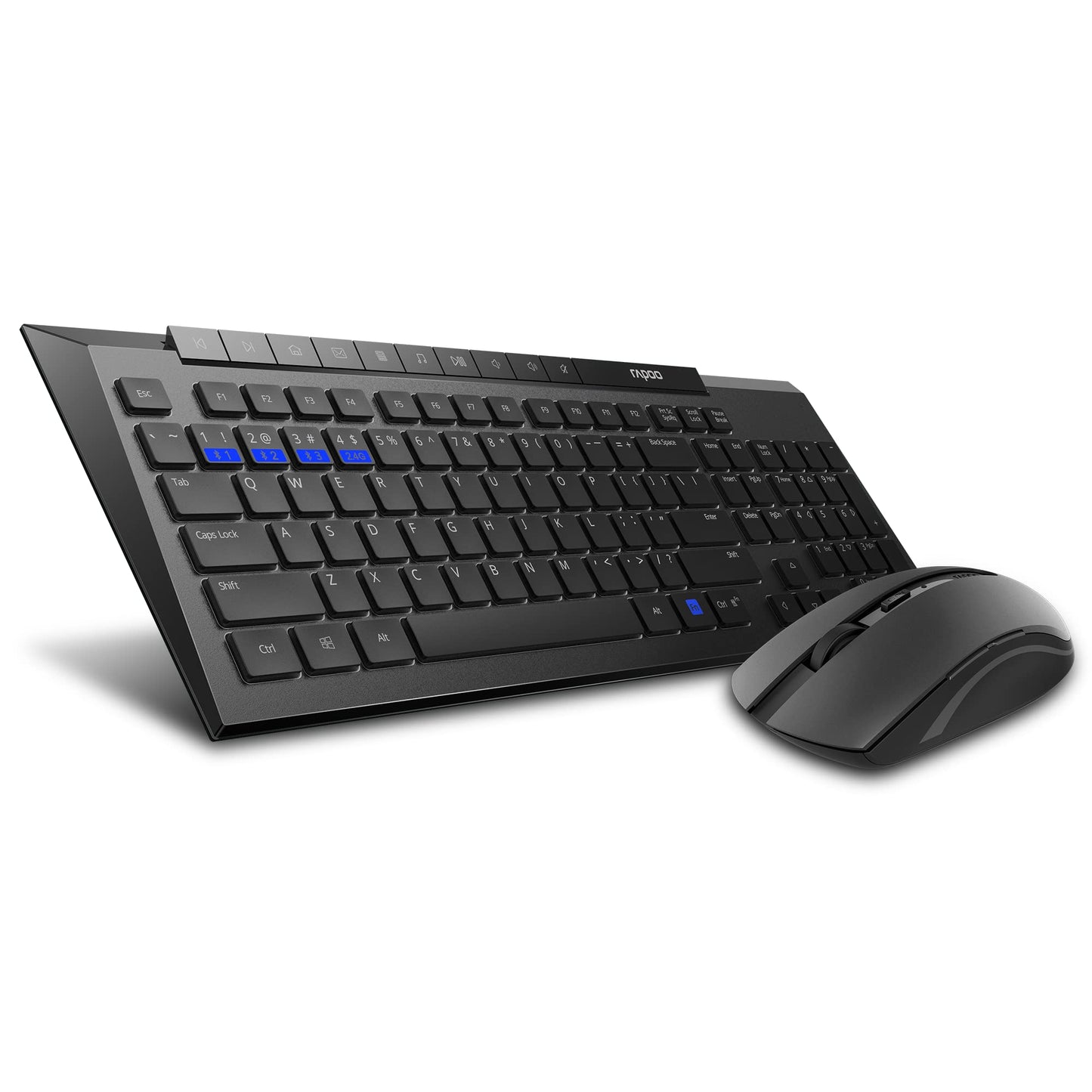 RAPOO 8210M Wireless Keyboard and Mouse Combo, Multi-mode connectivity connect up to 3 Devices simultaneously, BT5.0, BT 3.0 and 2.4 G | Adjustable DPI Optical Mouse English/Arabic Layout (White) - CaveHubs