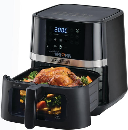 BLACK+DECKER Digital Air Fryer, 1500W, 4L/1.2kg, 360° Hot Air Convection Technology, Temperature & Time Controller, Touch Digital Display, Frying Grilling, Roasting & Baking, A400-B5