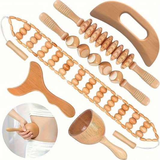 Wood Therapy Massage Tools Set - 6-in-1 Massager Kit for Body Shaping and Muscle Relief - Natural Wood Craftsmanship for Holistic Relaxation