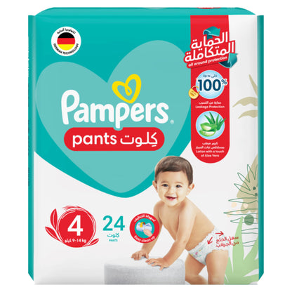 Pampers Baby-Dry Pants Diapers with Aloe Vera Lotion, 360 Fit & up to 100% Leakproof, Size 4, 9-14kg, 4 Mega Packs, 208 Count