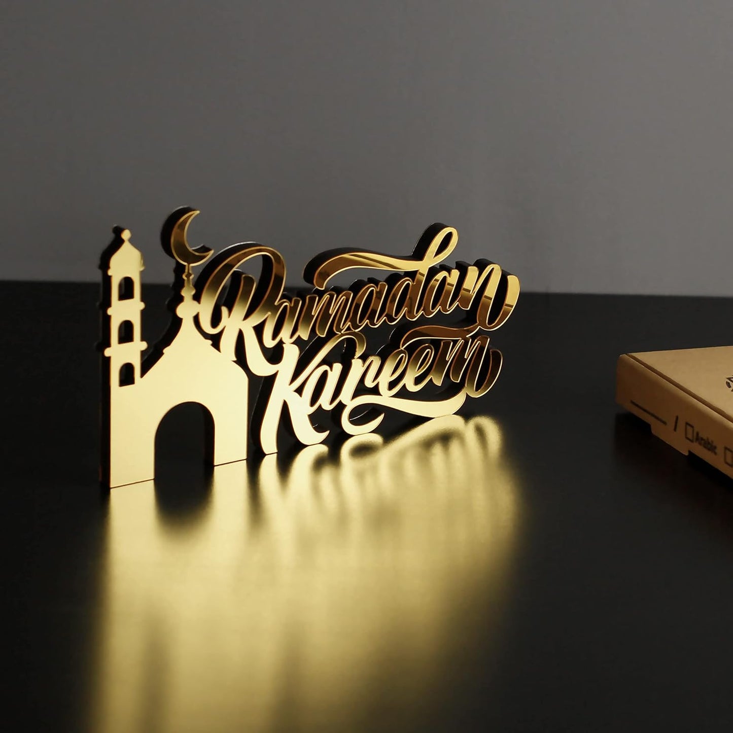 E World | Wooden Acrylic Islamic Tabletop Decors | Ramadan Kareem and Eid Mubarak Decoration | Islamic Muslim Gifts | Ramadan Eid Decoration | (Ramadan Kareem-1, Gold)