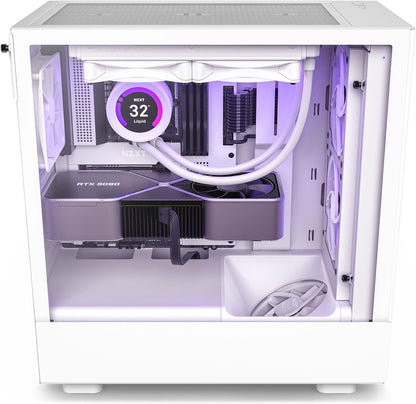 NZXT H5 Flow Compact ATX Mid-Tower PC Gaming Case – High Airflow Perforated Front Panel – Tempered Glass Side Panel – Cable Management – 2 x 120mm Fans Included – 280mm Radiator Support – White