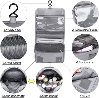 SKY-TOUCH Travel Hanging Toiletry Wash Bag Waterproof Cosmetic Case Makeup Organiser Organizer Toiletry Storage Box with Adjustable Compartments for for Women Girls Kids (Grey)